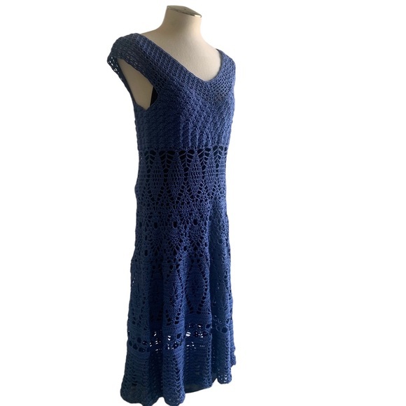 Crocheted handmade Dress, blue‎ size medium/large. - Picture 4 of 12